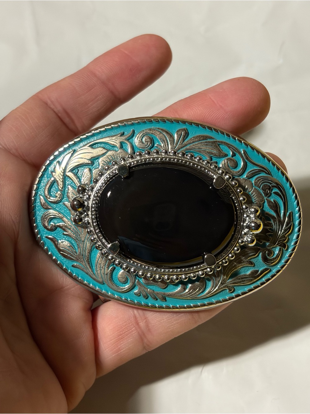 Women’s belt buckle turquoise with onyx black center